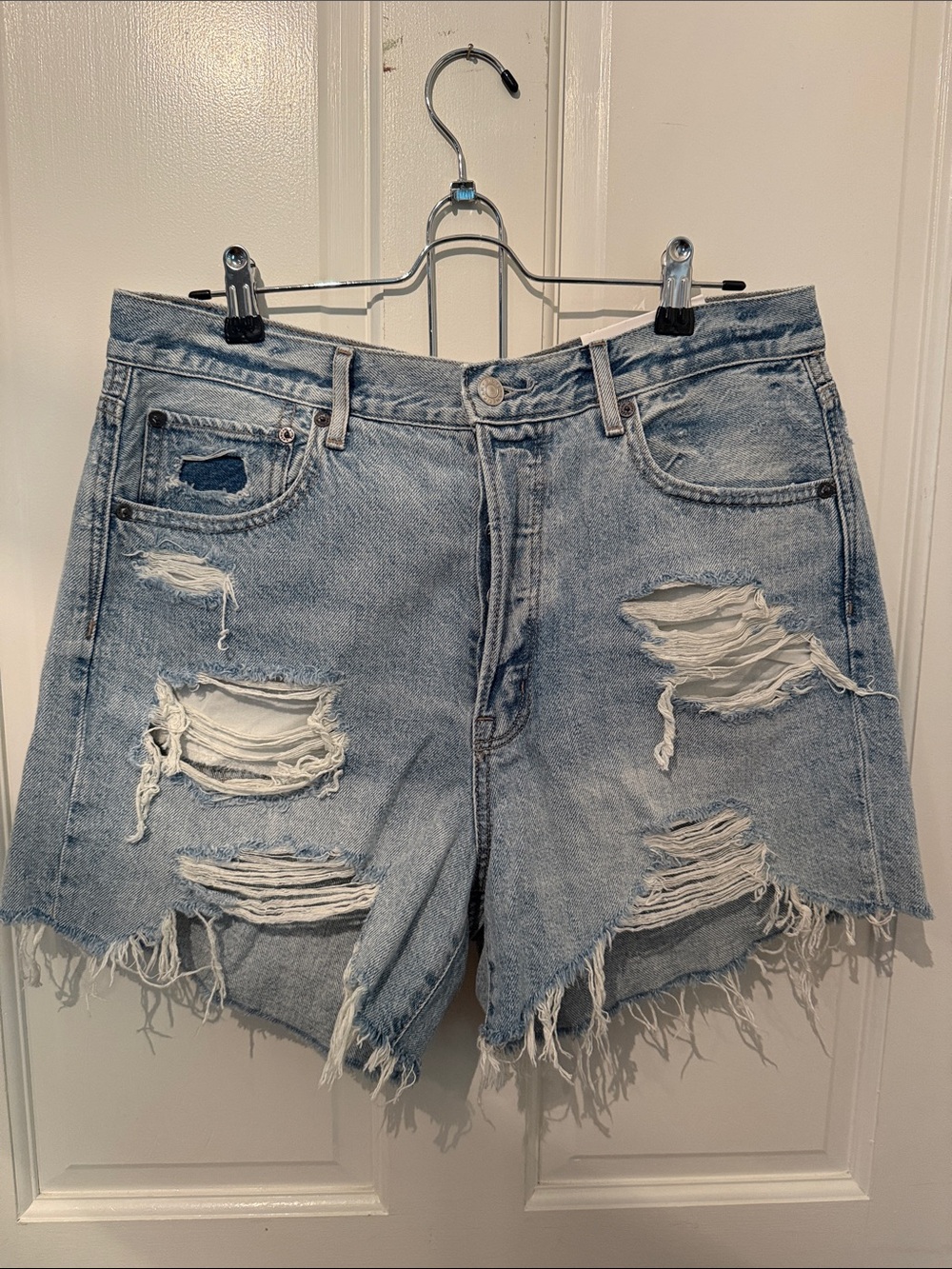 American Eagle Outfitters 90s Boyfriend Light Blue Distressed Denim Shorts